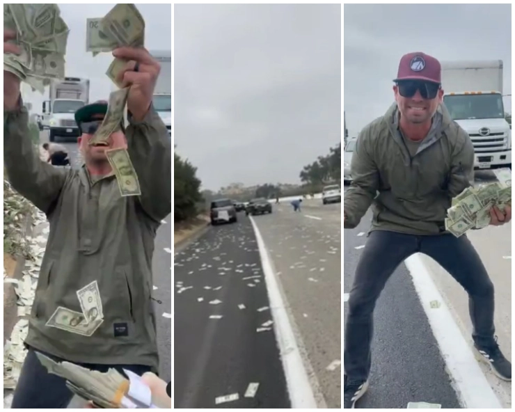 WATCH: Armored truck spills cash on freeway sparking cash-grab frenzy