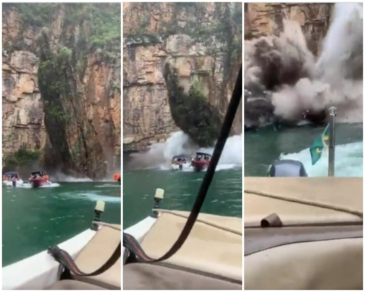 VIDEO: Rock breaks off from cliff, falls on boats in Brazil, 7 killed