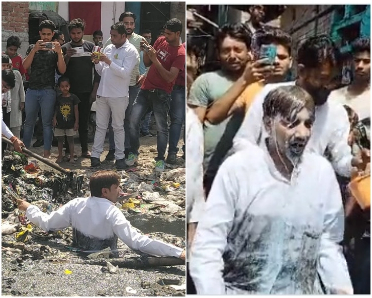 VIRAL VIDEO: AAP councilor cleans up sewage drain, takes milk bath later