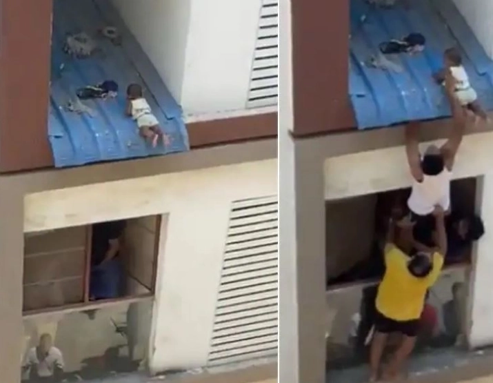 Chennai Baby Rescue: Toddler gets stuck on tin roof, neighbours form human pyramid to save her, VIDEO goes viral