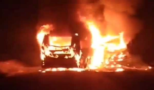 15 injured as APSRTC bus catches fire after collision with DCM vehicle in Telangana