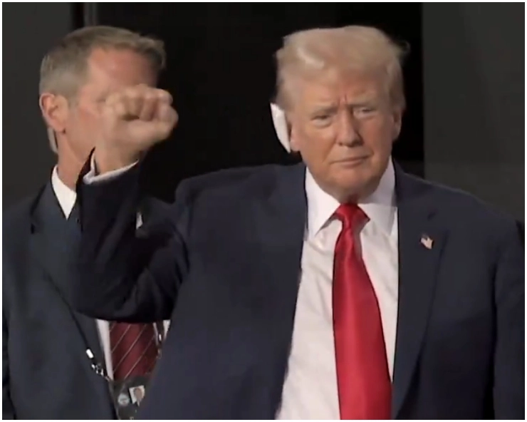 Donald Trump makes first public appearance with gauze covering his right ear after assassination attempt