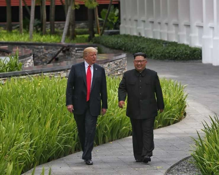 सिंगापुर में एक ही दिन में तीन बार मिले ट्रंप और किम जोंग, साथ में लिया लंच - Donald Trump and Kim jong meets in Singapore