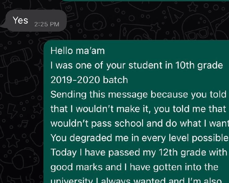 टीचर कहती थी तुम कुछ नहीं कर पाओगे, छात्र ने कुछ यूं दी अपने पास होने की सूचना teacher student viral chat screenshot - teacher student viral chat screenshot