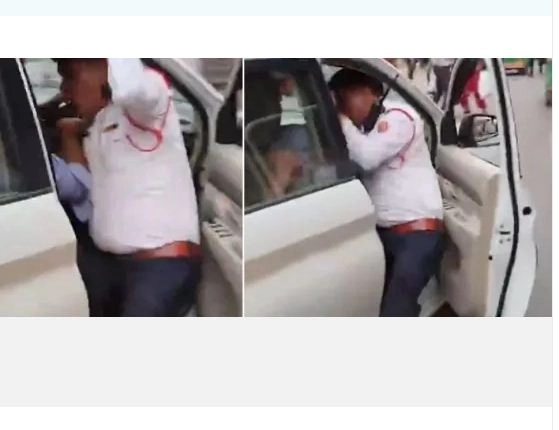 लाइसेंस मांगने पर पुलिसवाले को कार से घसीट डाला, वीडियो वायरल