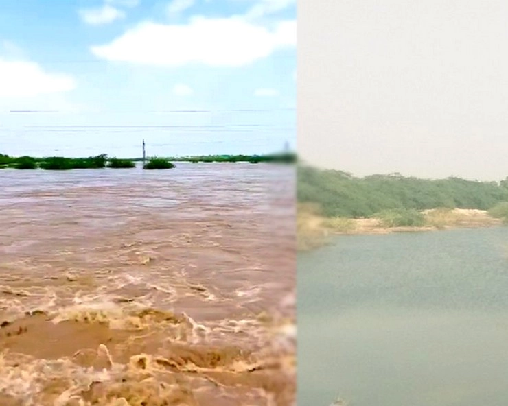 बाड़मेर में 5 साल में दूसरी बार दिखा लूणी का उफान - Luni river flooded for the second time in 5 years in Barmer