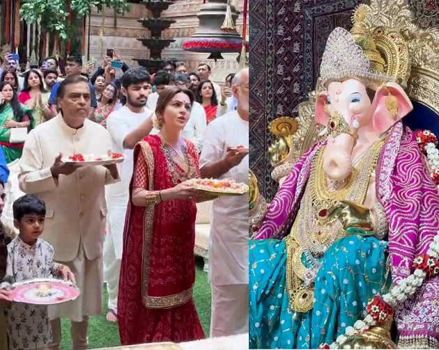 अंबानी परिवार में विराजे गणपति, धूमधाम से हुआ स्वागत - Ganpati is seated in Ambani family