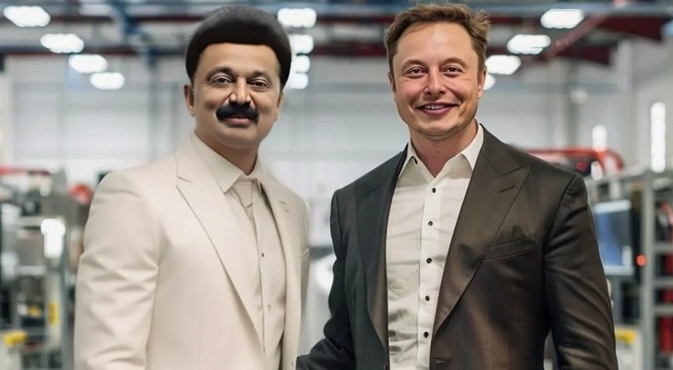 MK Stalin with Elon Musk