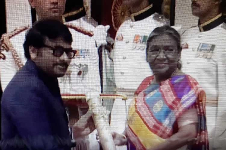 Megastar Chiranjeevi received the Padma Vibhushan award from the President of India