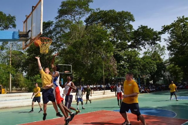 American sailors join Indian Students for Friendly Basketball game