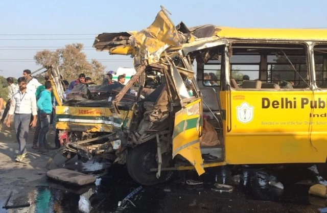 DPS school bus-Truck collision claims lives of six school students in Indore