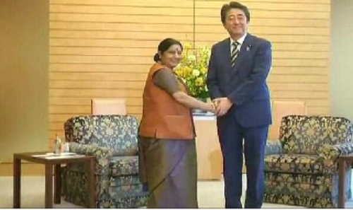 Sushma Swaraj calls on Japanese PM Shinzo Abe