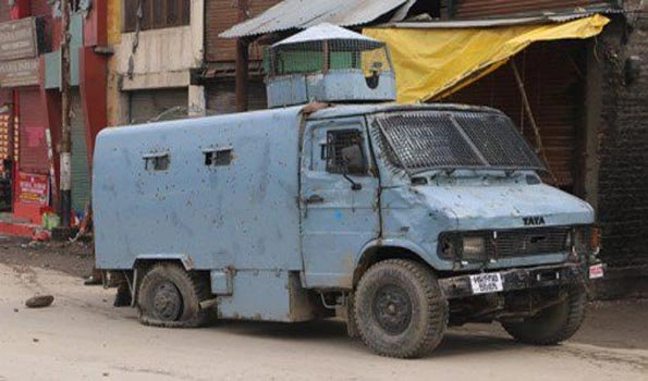 CRPF bulletproof vehicle attacked in Pulwama