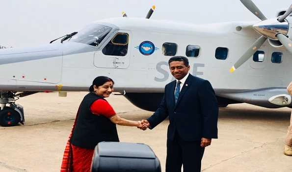 Sushma hands over Dornier aircraft to Seychelles Prez