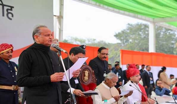 Gehlot,Pilot sworn-in CM, Dy CM in Rajasthan at a grand public ceremony