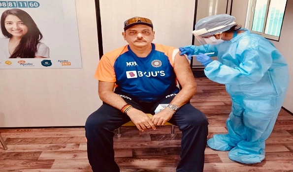 Team India head coach Ravi Shastri takes first shot of COVID-19 vaccine
