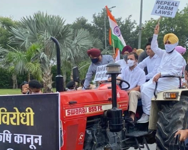 Rahul Gandhi drives tractor to Parliament in protest against farm laws