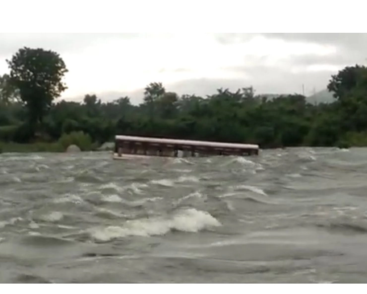 WATCH: RTC bus washed away in flood waters in Telangana's Rajanna Sircilla