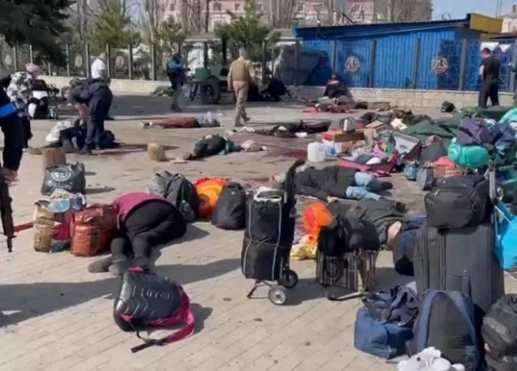 PHOTOS: Rockets strike Ukrainian train station used for evacuations, 30 killed