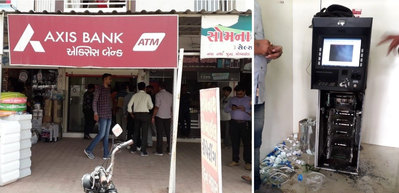 સબ સલામતના દાવા વચ્ચે રાજકોટમાં ગેસ કટરથી એક્સીસ બેંકનું ATM તોડી 11 લાખની લૂંટ