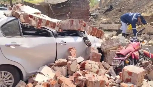wall collapsed near Dada Harini Vav in Ahmedabad