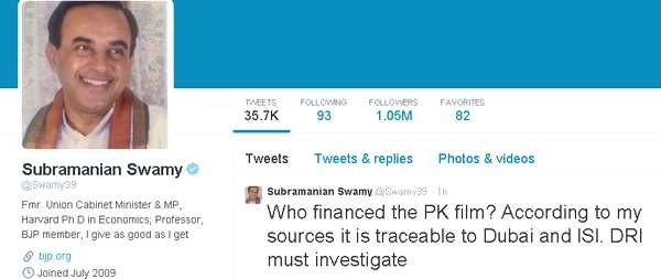 फिल्म PK में लगा है ISI का धन! - Film PK, BJP leader Subramanian Swamy, ISI