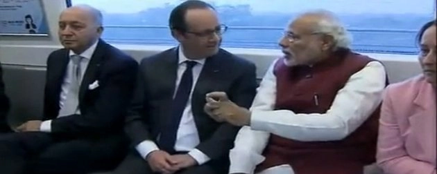 मोदी ने फ्रांस के राष्ट्रपति ओलांद को मेट्रो में कराया सफर - Narendra Modi, France, President Hollande