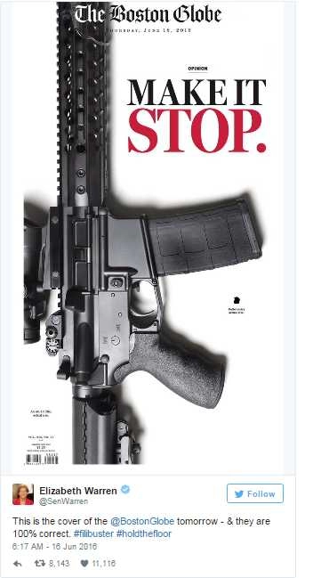 बोस्टन ग्लोब का पहला पेज : एआर-15 और तीन शब्द 'बंद करो इसे' - Boston Globe's full front page, AR-15