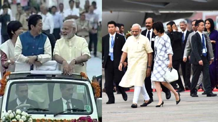 जपान पंतप्रधान आबे याचे भारतात जोरदार स्वागत