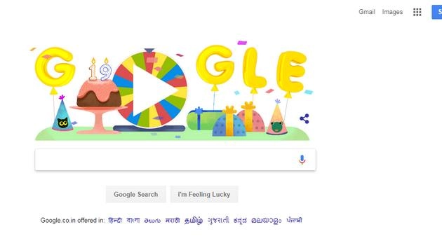 गूगल ने अपने 19वें जन्मदिन पर बनाया आकर्षक डूडल