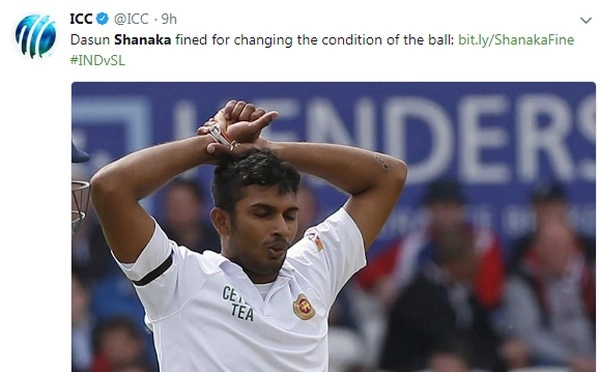 नागपुर टेस्ट में गेंद से छेड़छाड़, दसुन शनाका पर जुर्माना - Dasun Shanaka fined for changing the condition of the ball