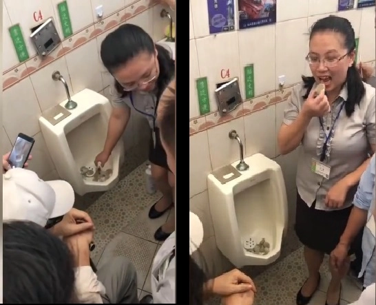OMG! यहां पर कर्मचारियों ने टॉयलेट पॉट के अंदर खाना रखकर खाया.. देखें वीडियो - chinese employees eat food in urinal
