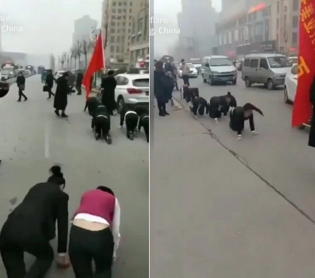 शर्मनाक! चीनी कंपनी ने कर्मचारियों को सड़क पर घुटनों के बल चलाया (वीडियो)