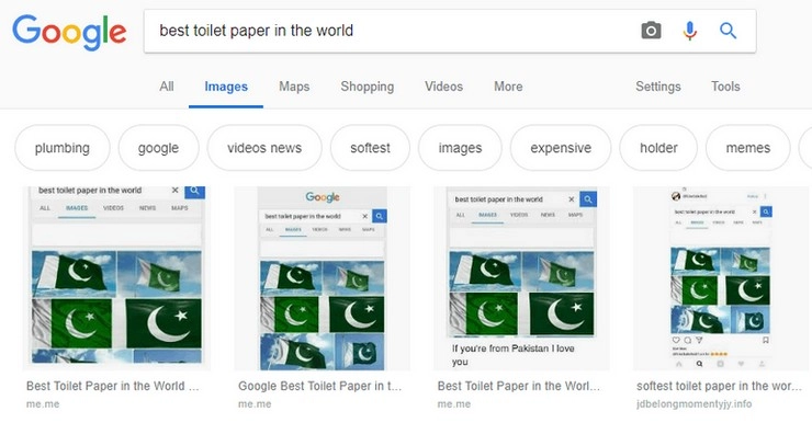 Pulwama attack : गूगल पर बेस्ट टॉयलेट पेपर सर्च करने पर दिख रहा है पाकिस्तान का झंडा...