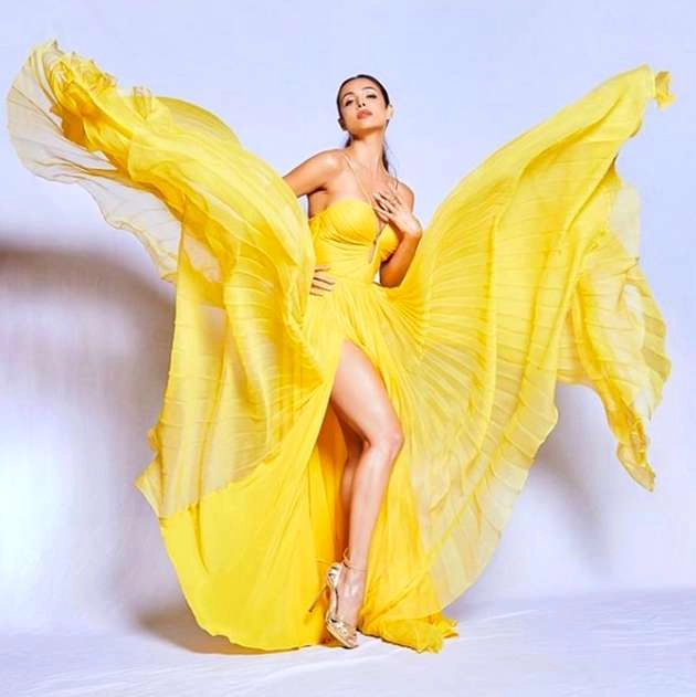 45 साल की उम्र में मलाइका अरोरा ने ढाया कहर, शेयर की ग्लैमरस फोटो - malaika arora share yellow silk gown photo