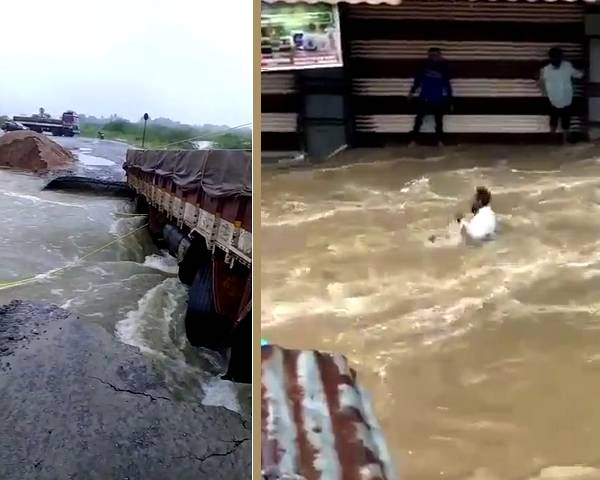 हैदराबाद में जल प्रलय, सड़क पर बहा आदमी, खिलौनों की तरह बह रही थीं कारें... - Hyderabad flood : man flows on road, cars flowing like toys