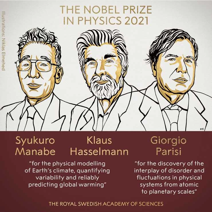 मनाबे, हैसलमैन और पैरिसी को मिला भौतिकी का नोबेल पुरस्कार