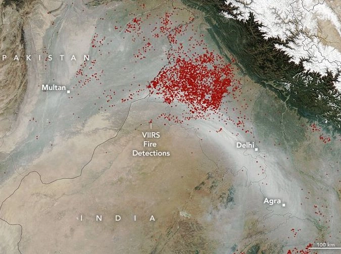 धुएं से ढंकी दिल्ली, 22 मिलियन लोग प्रभावित, नासा ने जारी की भयानक तस्वीर - NASA satellite picture of Delhi