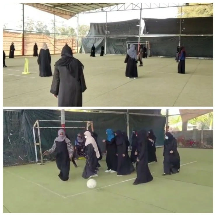 हिजाब पर मचे बवाल के बीच भोपाल में अनोखा विरोध प्रदर्शन, हिजाब पहनकर लड़कियों ने खेला फुटबॉल- क्रिकेट - Unique protest in Bhopal amidst uproar over hijab, girls wearing hijab played football - cricket