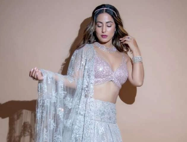 शिमरी लहंगे के साथ हिना खान ने पहना डीप नेक ब्लाउज, बोल्ड अंदाज में दिए पोज | hina khan wearing deep neck blouse bold photos goes viral