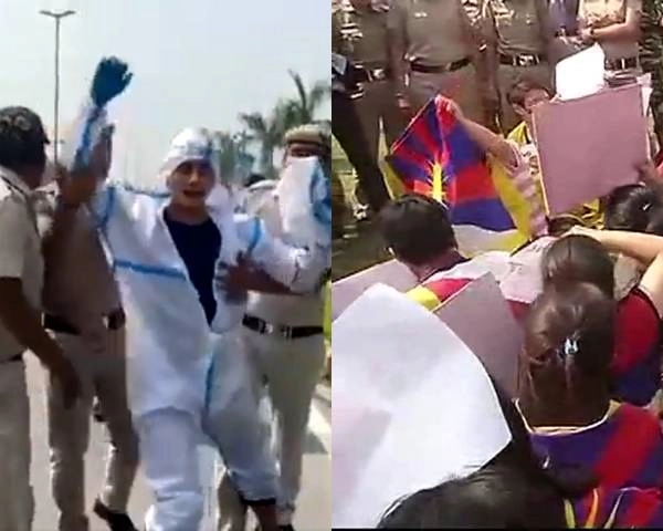 दिल्ली में चीनी दूतावास के नजदीक तिब्बितयों का प्रदर्शन, कई हिरासत में - Tibetans protest near Chinese Embassy in Delhi, many detained