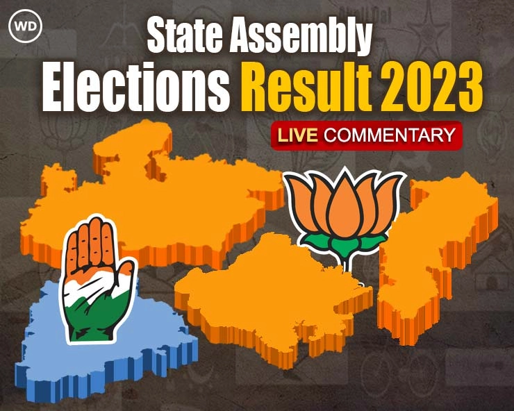 मध्यप्रदेश, राजस्‍थान, छत्तीसगढ़ में भाजपा को प्रचंड बहुमत, कांग्रेस के 'पंजे' ने KCR से छीनी जीत - Assembly Election Results 2023 LIVE Commentary