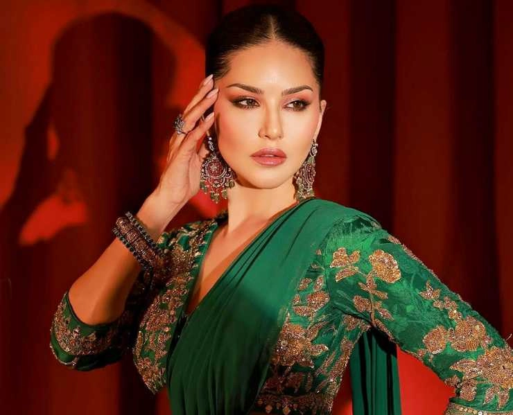 sunny leone glamorous photos in green saree goes viral - sunny leone glamorous photos in green saree goes viral