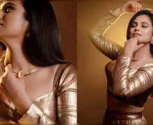 தங்க நிற உடையில் ஜொலிக்கும் ரம்யா பாண்டியன்!