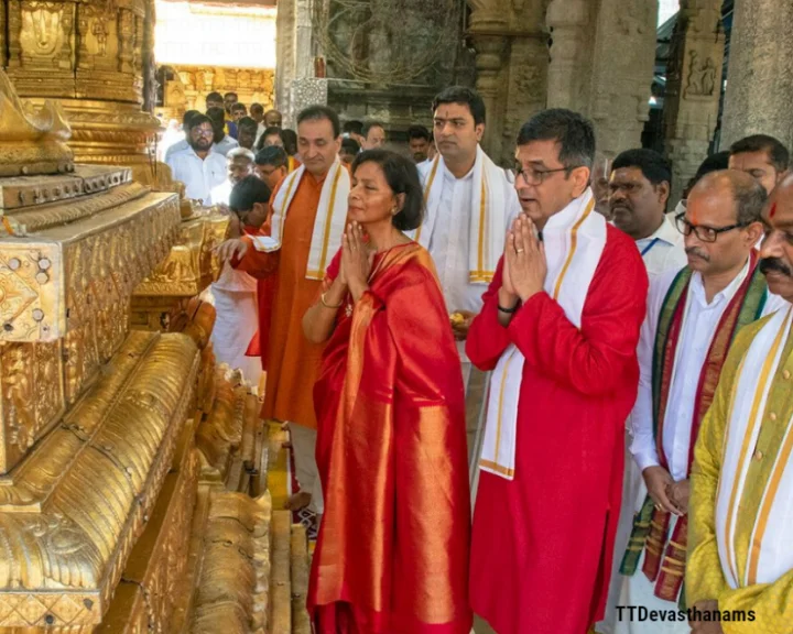 CJI DY Chandrachud offers prayer in Tirumala Srivari temple (PICS)