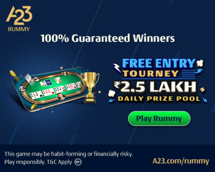Take Part in Beginner Freeroll Tourney on A23 Rummy App and Win Cash Prize from 2.5 Lakh Prize Pool