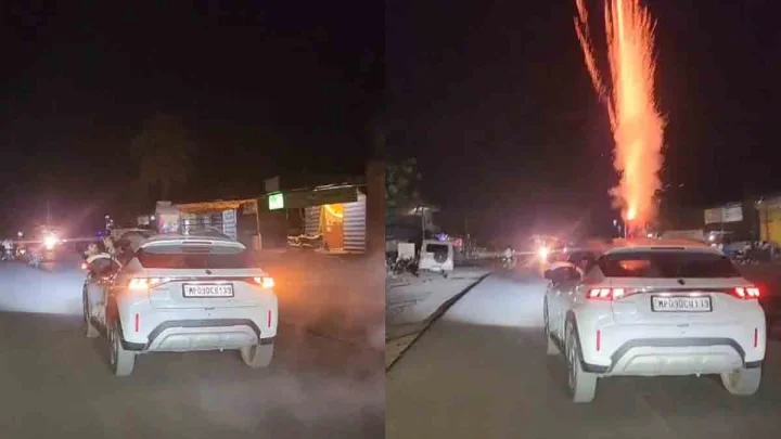 Youths Burst Firecrackers From Roof Of Moving Car In Mandsaur Road (VIDEO)