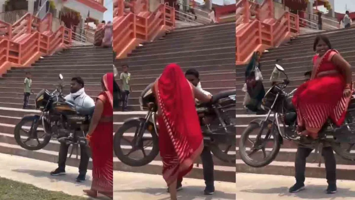 Bahubali or Reckless? Man Lifts Bike with Wife on It, Video Goes Viral