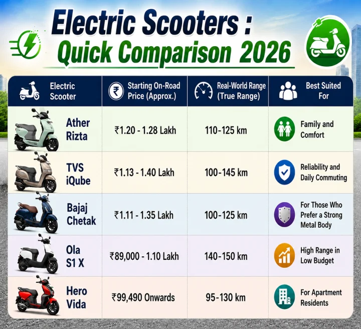 Top 7 Most Practical Electric Scooters in India 2026