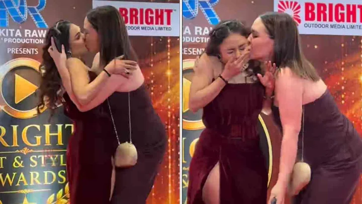 Nikita Rawal Shocked as Female Fan Kisses Her on Lips at Award Show Red Carpet (VIDEO)